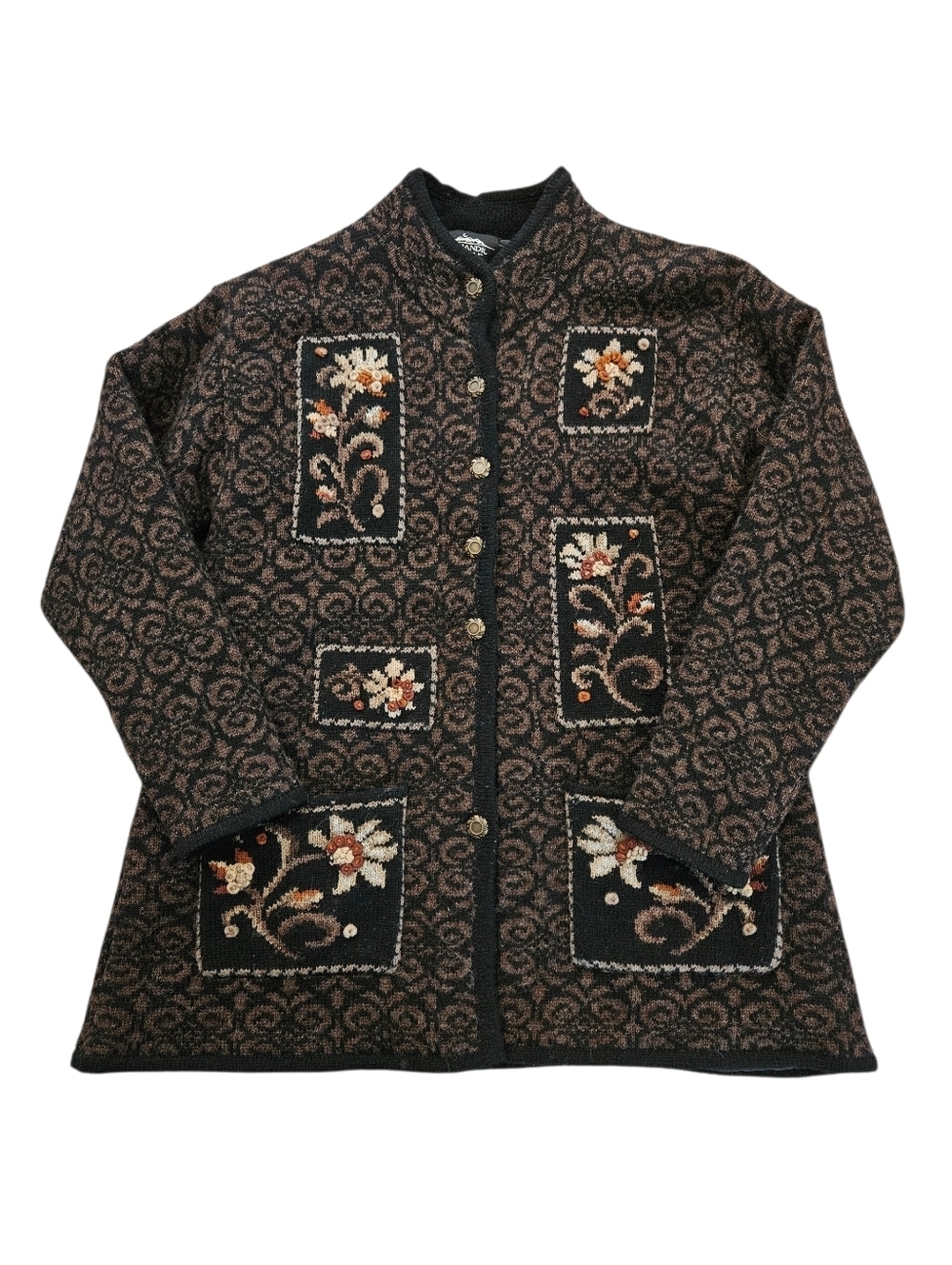 VINTAGE Icelandic Design Lined Emboirdered Wool Granny Cardigan Jacket Medium